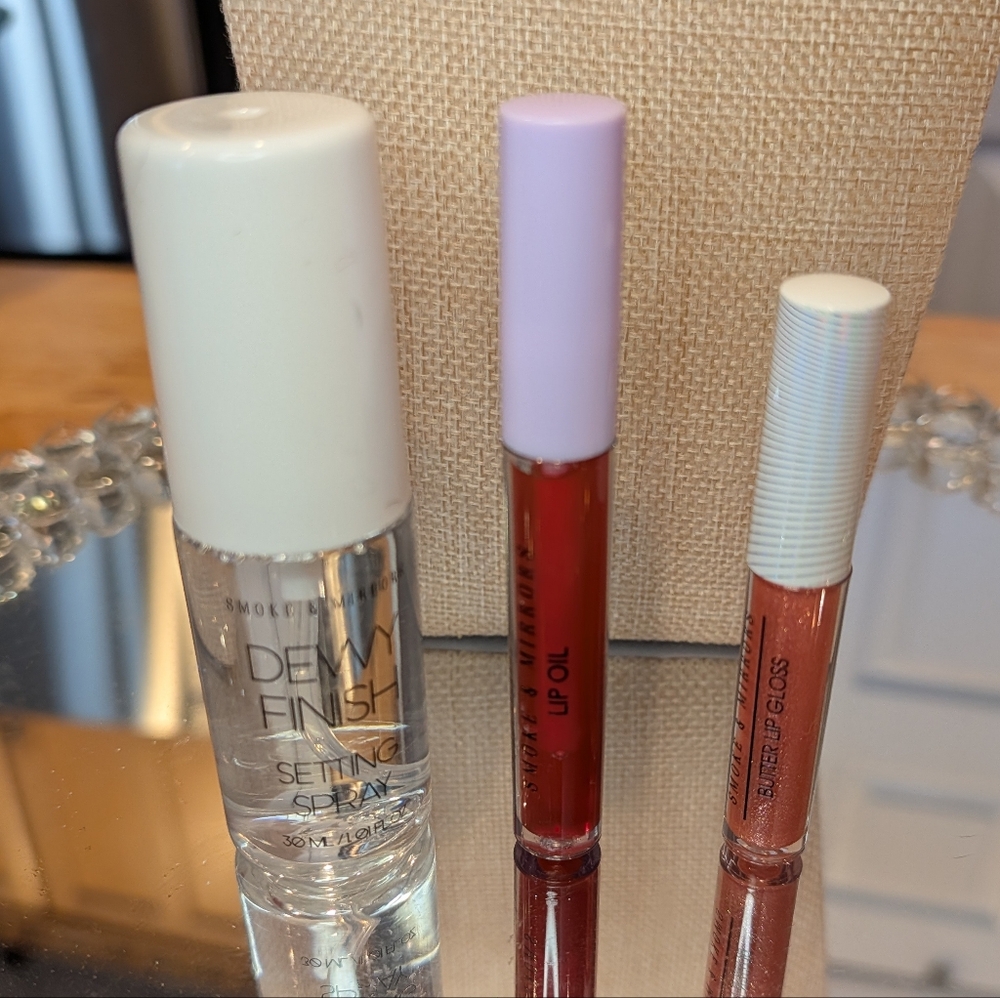 Smoke & Mirrors Glow Dewy Finish Setting Spray and Lip Gloss Duo New